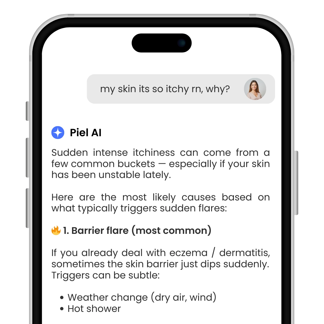 Piel AI chat - ask dermatology questions and get guidance